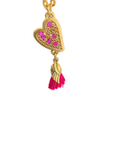 Gargantilla MORENA CORAZON,  Corazón con mota, Fucsia
