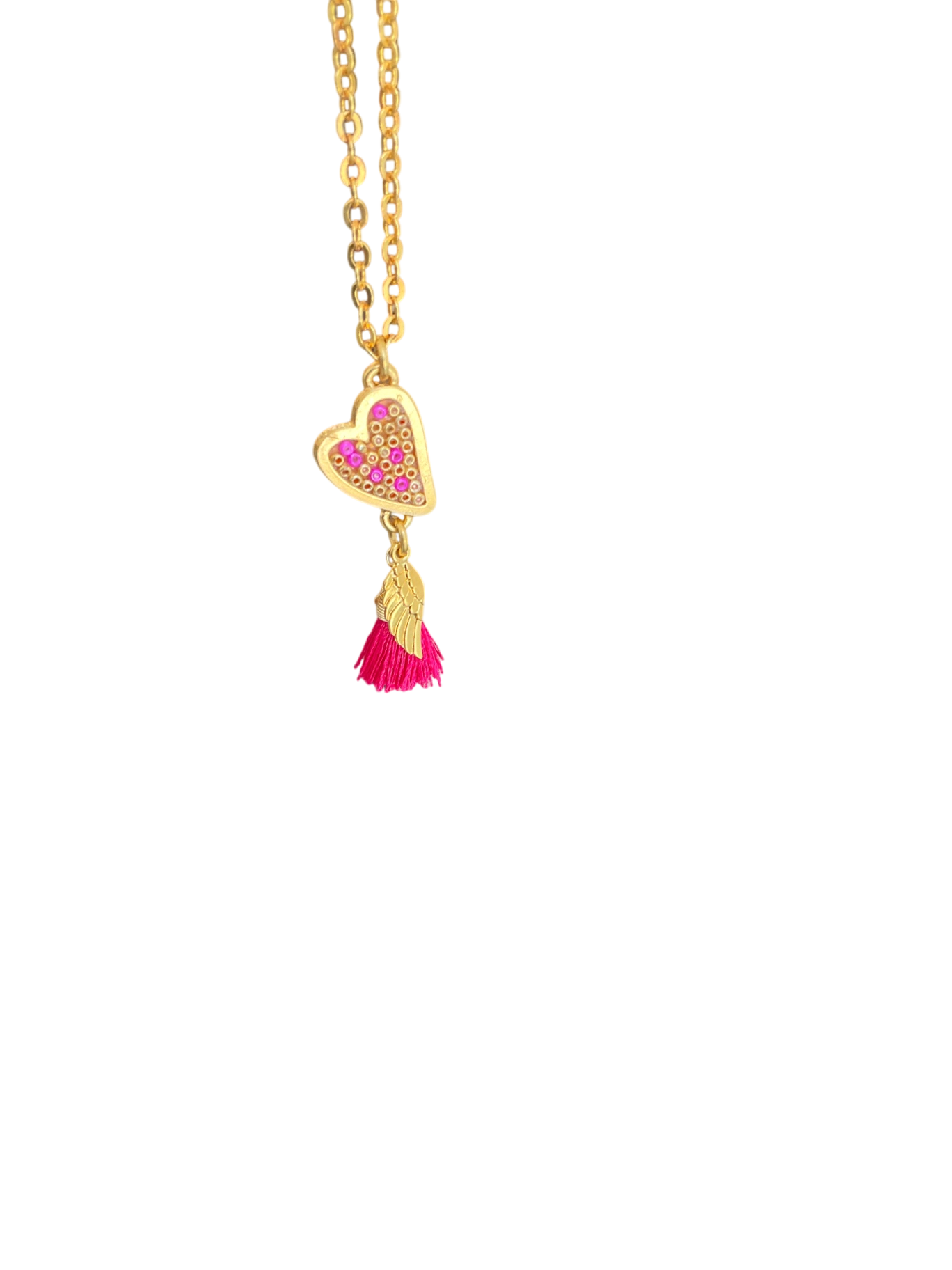 Gargantilla MORENA CORAZON,  Corazón con mota, Fucsia