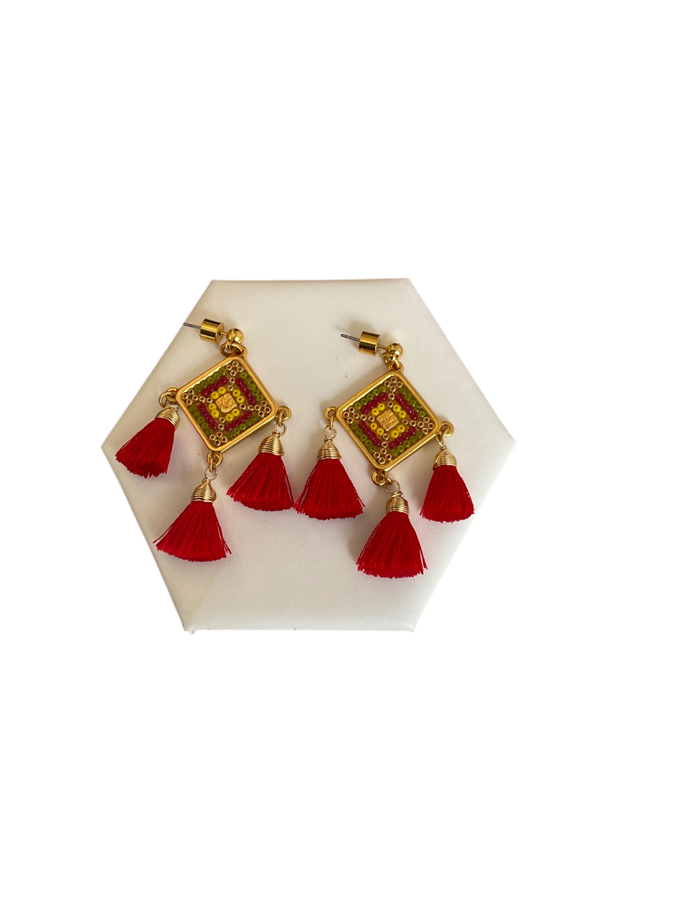 Aretes MORENA CORAZON, Ojo De Dios, Rojo