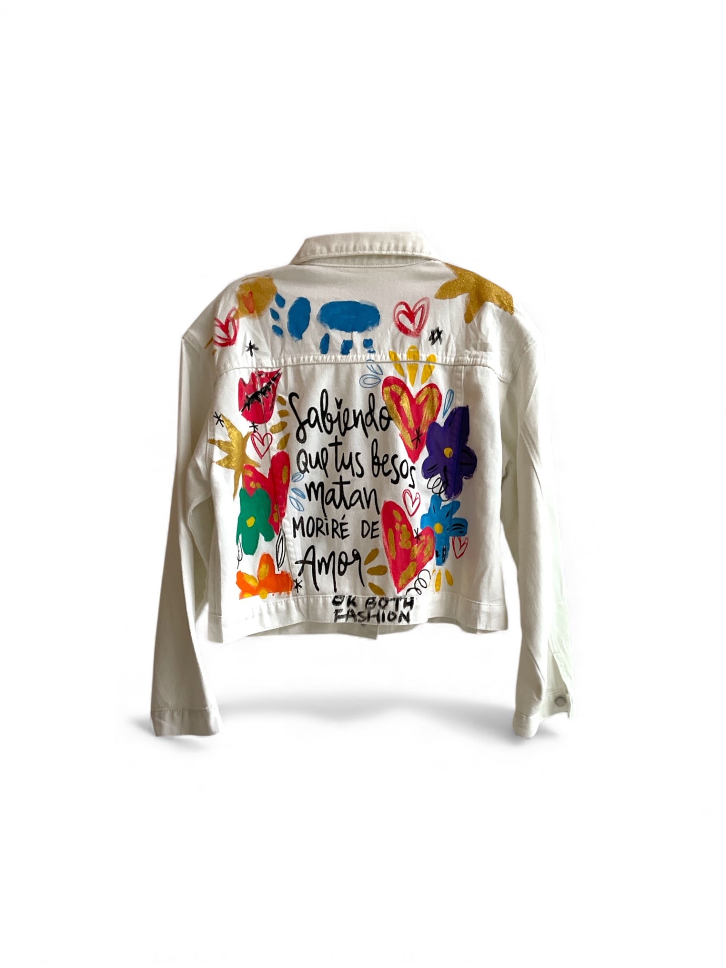 Chamarra SIN MARCA, Blanco con flores de colores